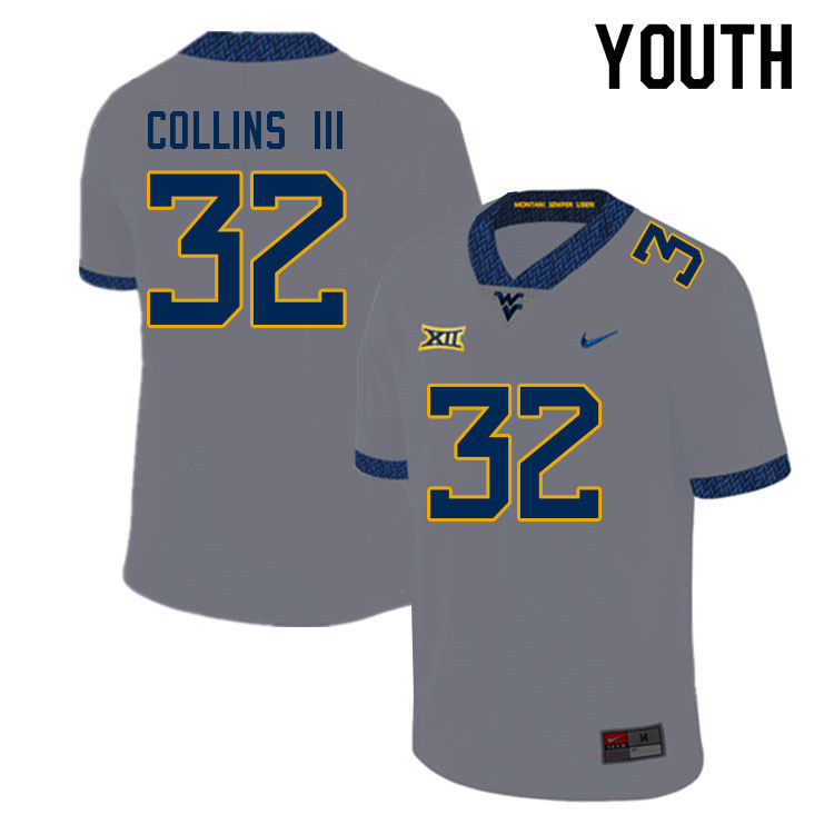 Youth #32 Raleigh Collins III West Virginia Mountaineers College Football Jerseys Sale-Gray - Click Image to Close